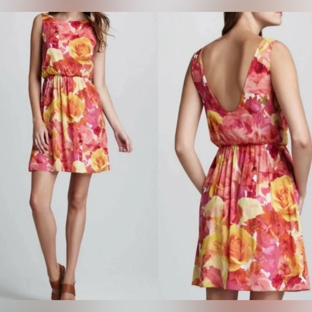 Alice + Olivia Silk Watercolor Pink Floral Sleeveless Spring/Summer Dress Small - Picture 9 of 16